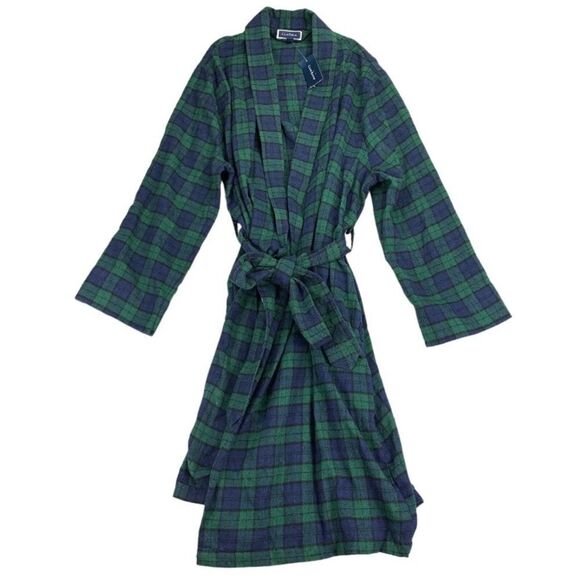 Club Room Mens Plaid Flannel Robe Pajamas Green S/M - Picture 5 of 5